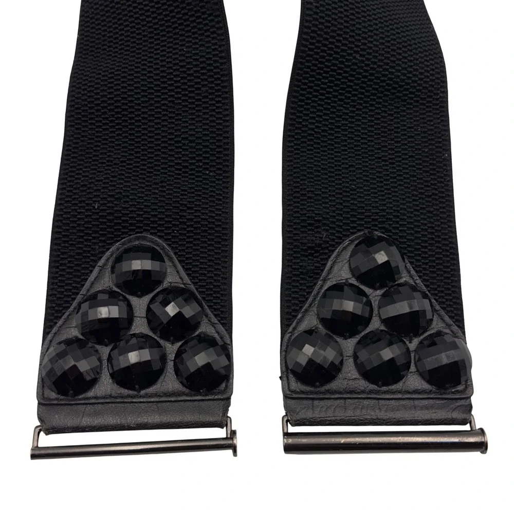 Aldo Black Wide Elastic Cinch Belt Faceted Studded Waist Belt Size P/S Goth Y2